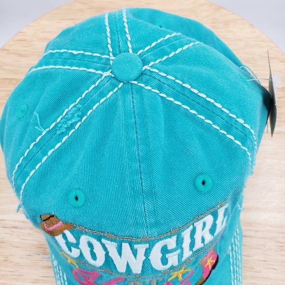 KBETHOS Cowgirl At Heart Distressed Ball Cap Hat - Picture 3 of 6